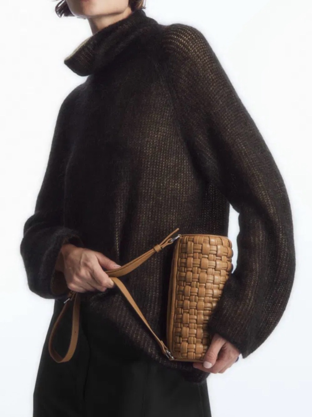 COS Woven Leather Crossbody Bag - Tan/Cognac